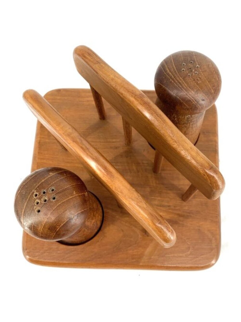 Baker Hart Stuart Wooden Teak Salt & Pepper Shakers Napkin Holder Vintage